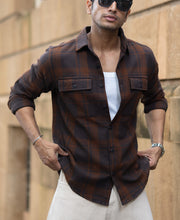 Dark Brown Structured Checks Shirt