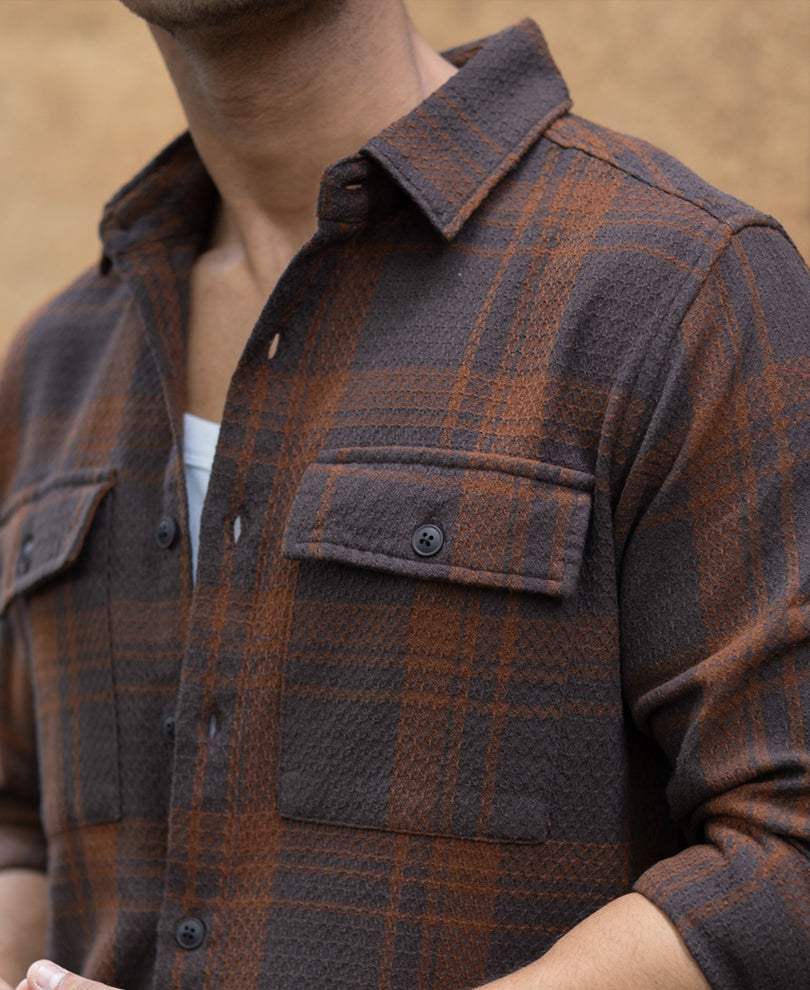 Dark Brown Structured Checks Shirt