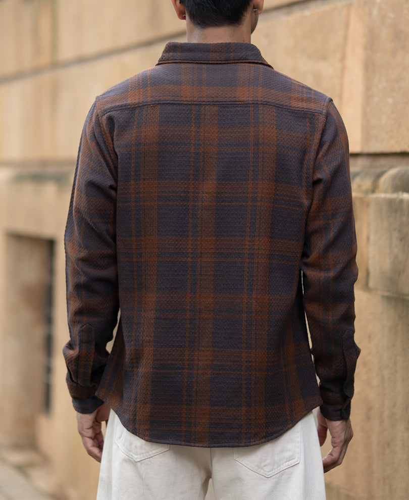 Dark Brown Structured Checks Shirt