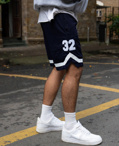 Navy Embroidered Mesh Short
