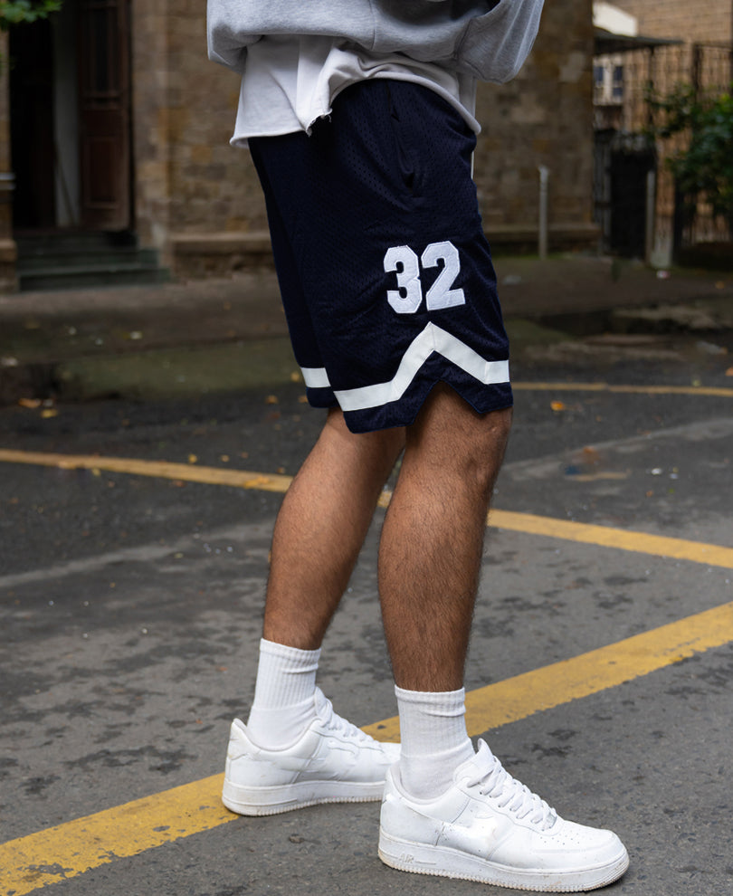 Navy Embroidered Mesh Short.