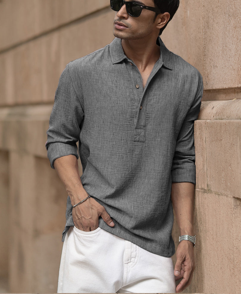 Dark Grey Slub Kurta Shirt