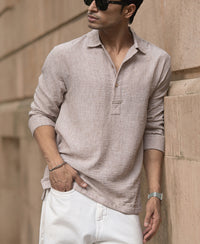 Dark Beige Slub Kurta Shirt