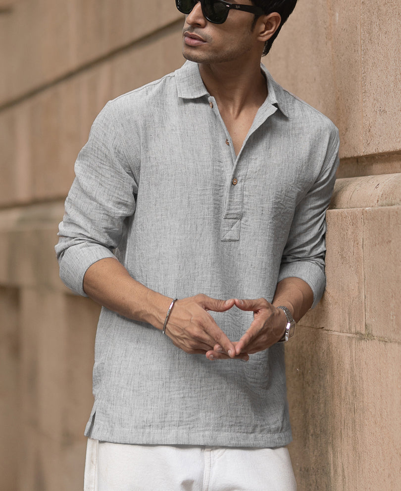 Light Grey Slub Kurta Shirt