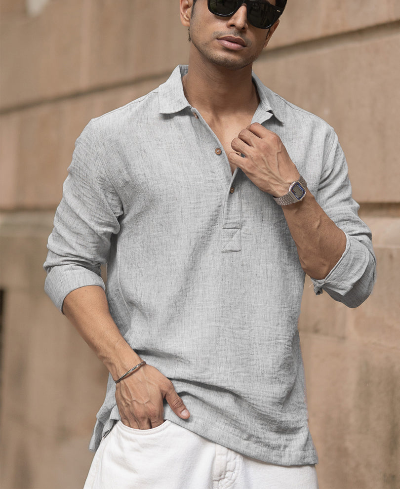 Light Grey Slub Kurta Shirt
