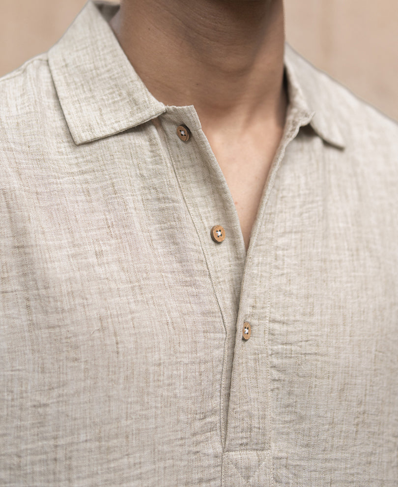 Light Beige Slub Kurta Shirt