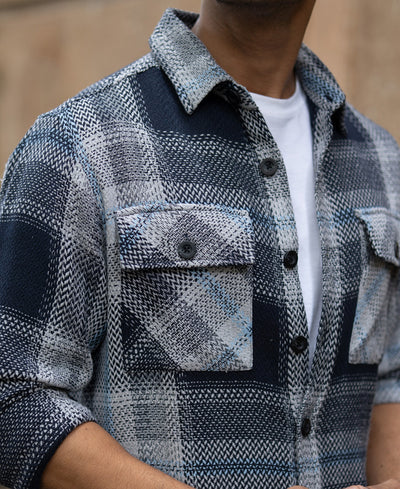 Grey And Navy Structured Checks Shirt