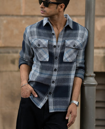 Grey And Navy Structured Checks Shirt