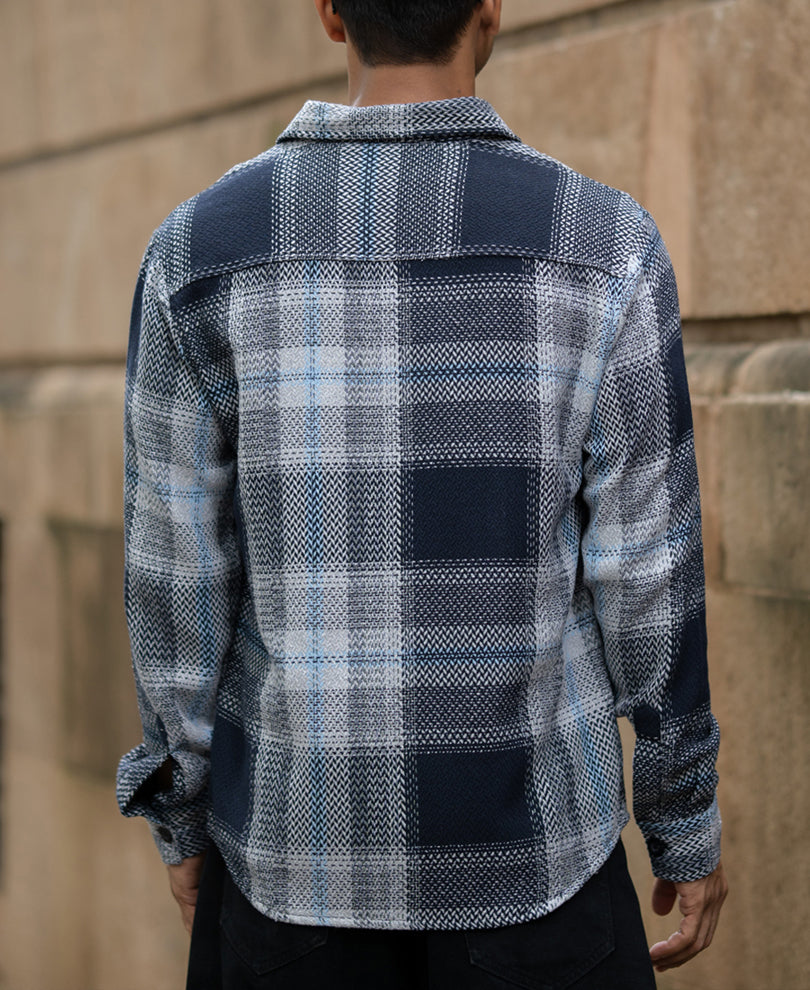 Grey And Navy Structured Checks Shirt