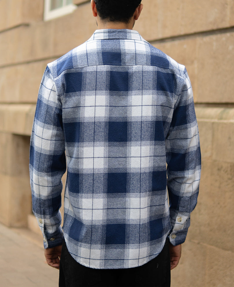 Dark Blue Brushed Checks Shirt