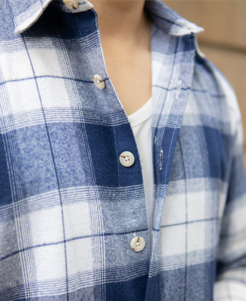 Dark Blue Brushed Checks Shirt