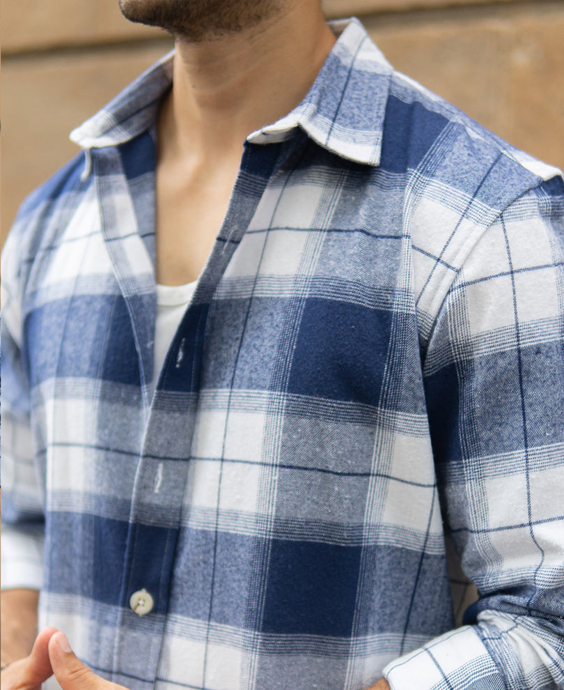Dark Blue Brushed Checks Shirt
