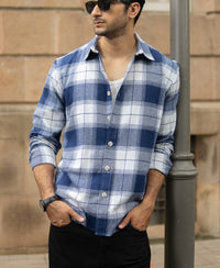 Dark Blue Brushed Checks Shirt