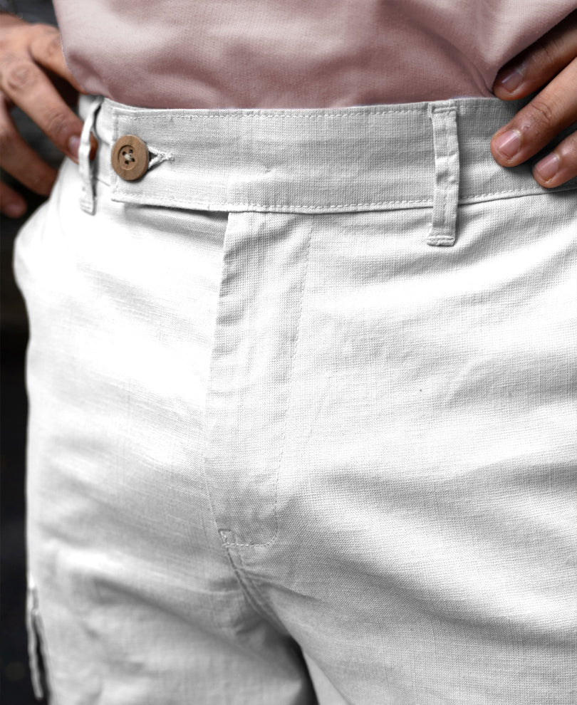 White Cotton Cargo Regular Fit Pant