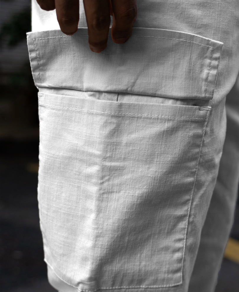 White Cotton Cargo Regular Fit Pant