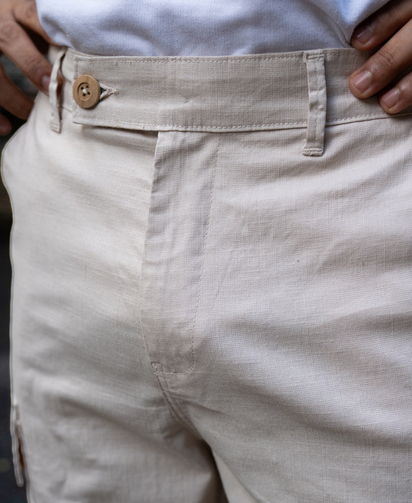 Cream Cotton Cargo Regular Fit Pant