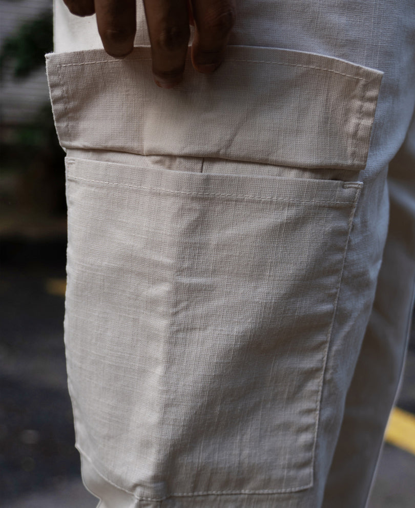 Cream Cotton Cargo Regular Fit Pant