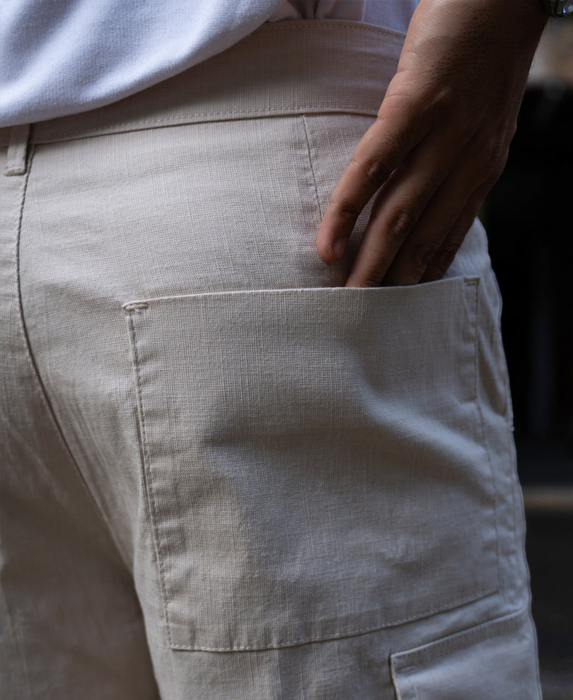 Cream Cotton Cargo Regular Fit Pant