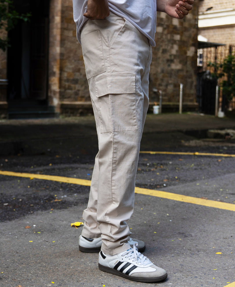 Cream Cotton Cargo Regular Fit Pant