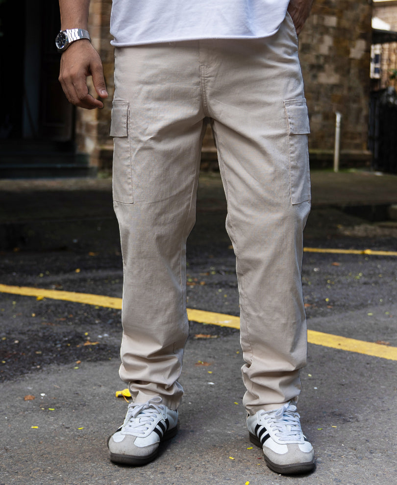 Cream Cotton Cargo Regular Fit Pant
