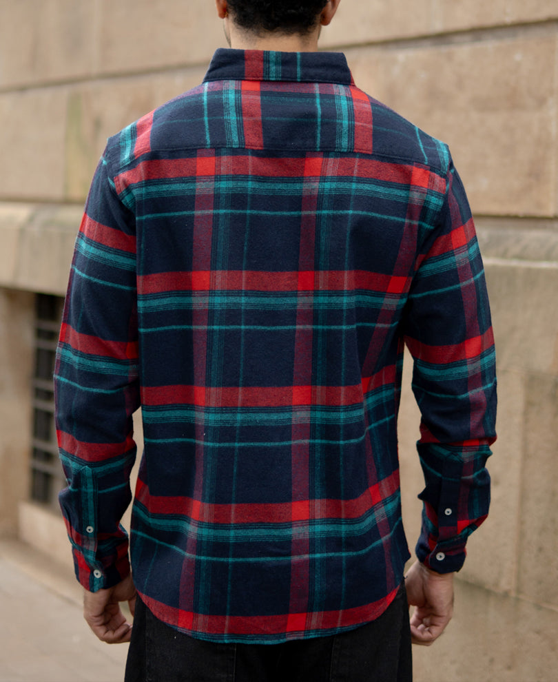 Navy Button Down Brushed Checks Shirt