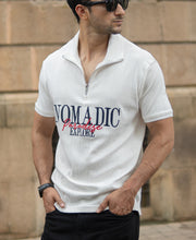 Off White Embroidered Zipper Polo T-Shirt