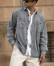 Grey Denim Shirt With Pockets