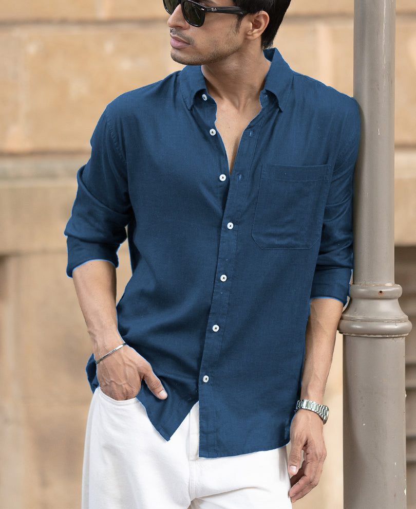 Royal Blue Linen Blend Shirt