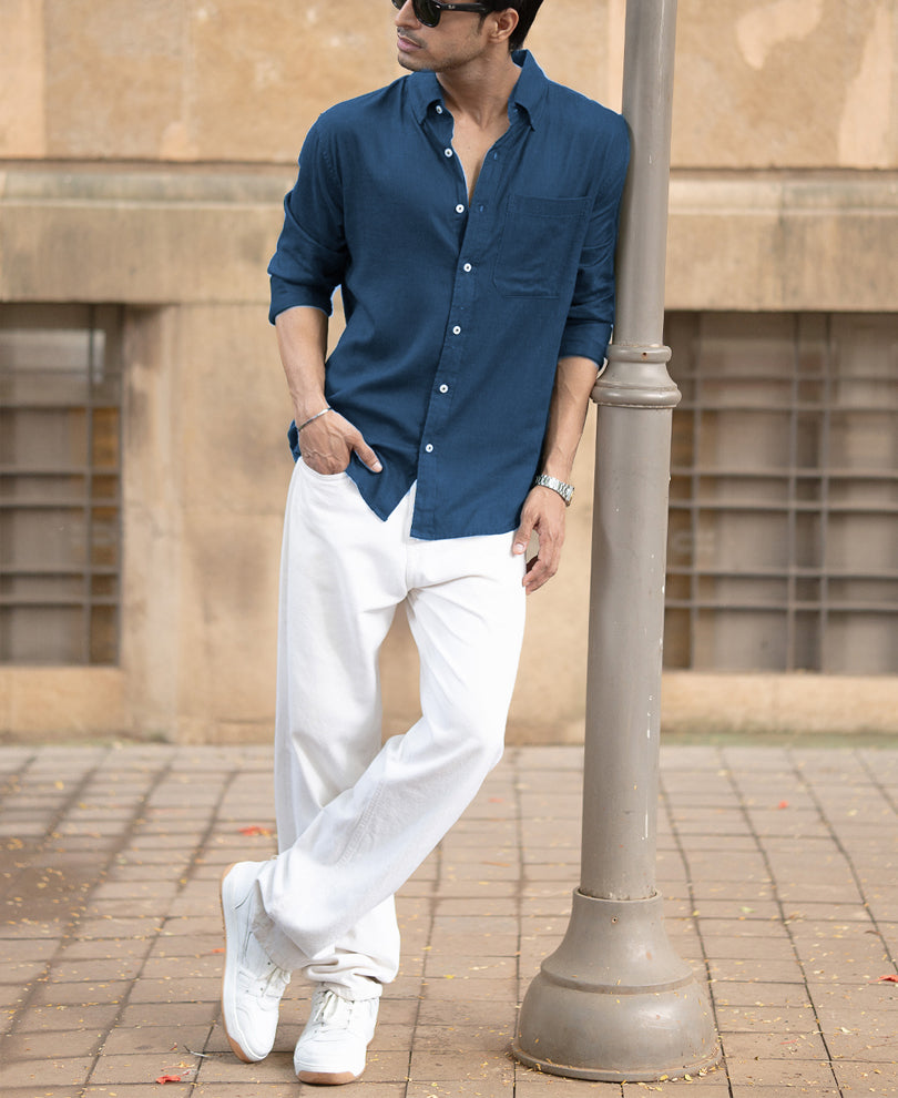 Royal Blue Linen Blend Shirt