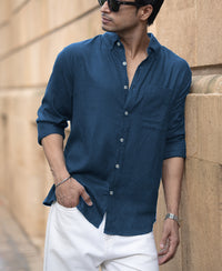 Royal Blue Linen Blend Shirt