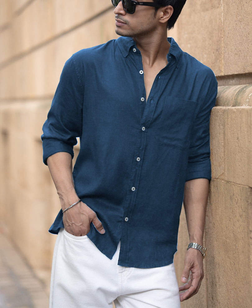Royal Blue Linen Blend Shirt