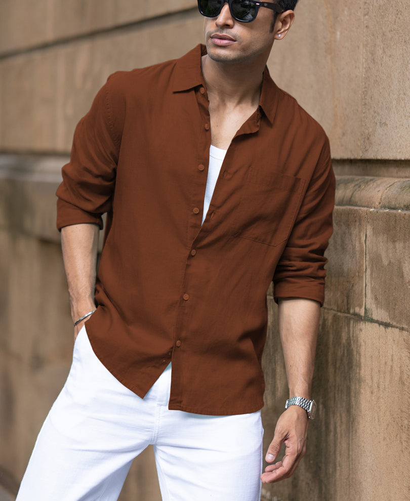 Bombay Brown Linen Blend Shirt