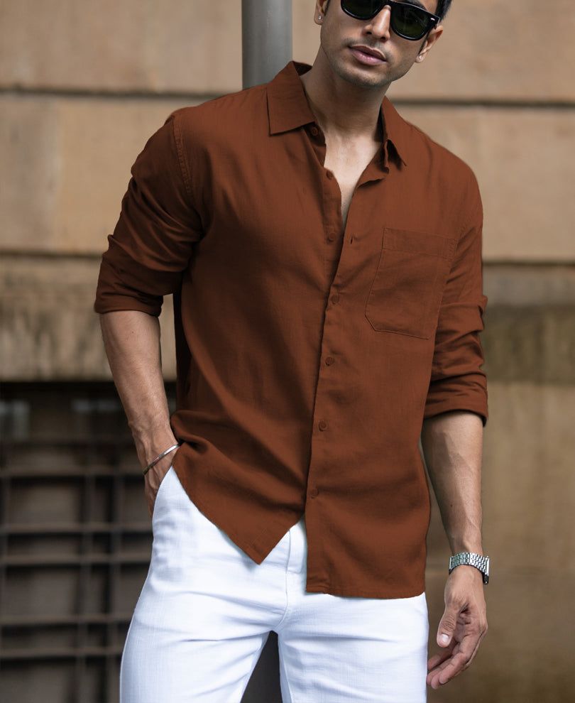 Bombay Brown Linen Blend Shirt