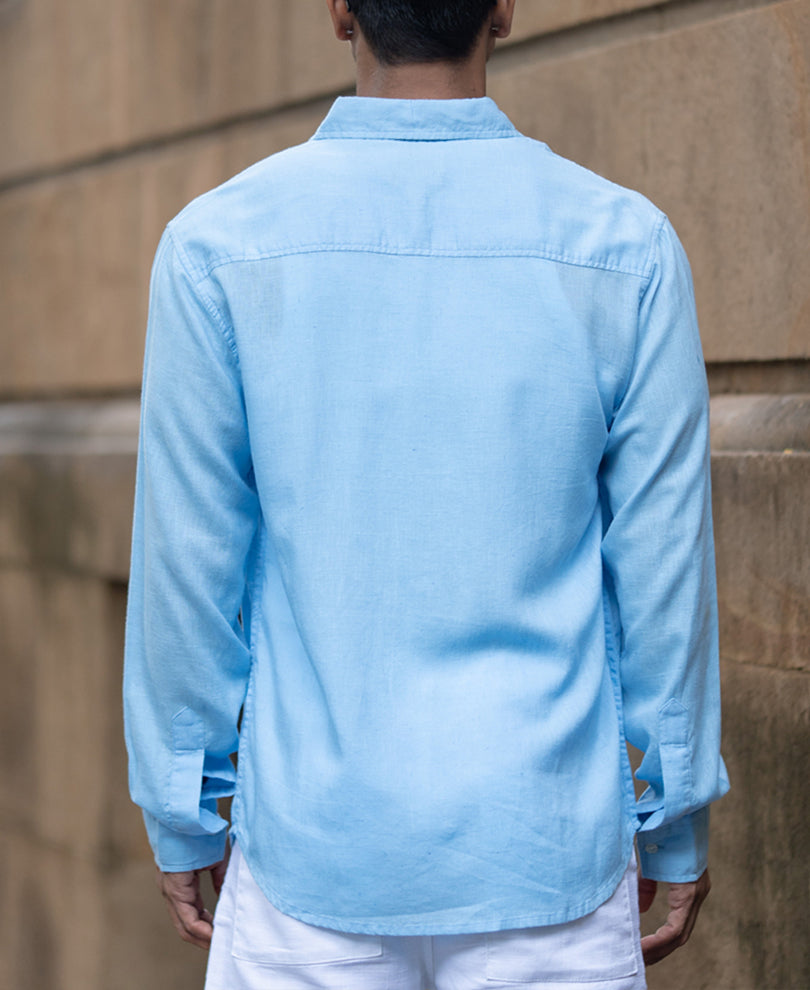 Light Blue Linen Blend Regular Fit Shirt