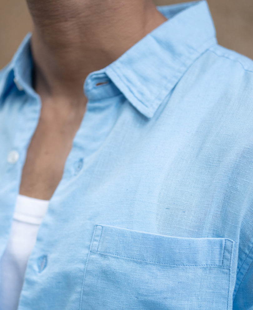 Light Blue Linen Blend Regular Fit Shirt