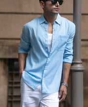 Light Blue Linen Blend Regular Fit Shirt