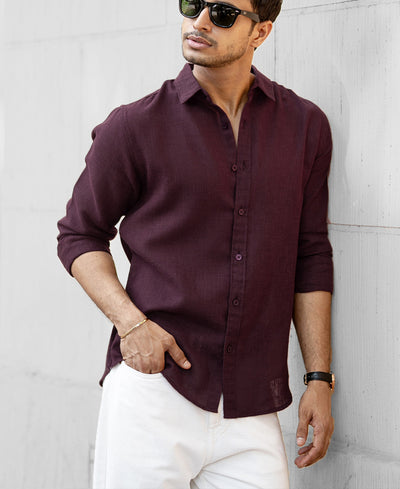 Dark Maroon Linen Blend Shirt