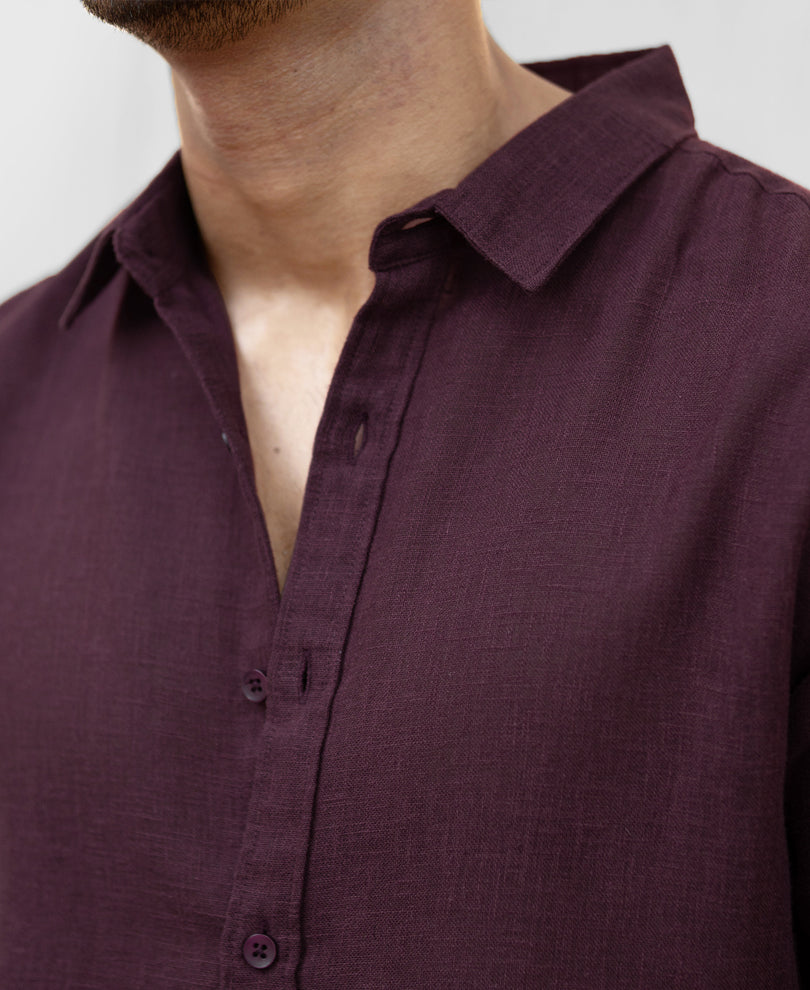 Dark Maroon Linen Blend Shirt