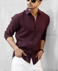 Dark Maroon Linen Blend Shirt