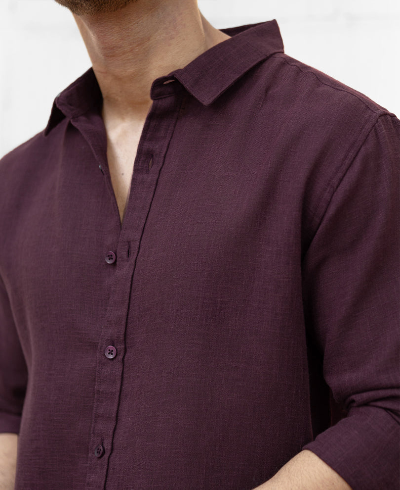 Dark Maroon Linen Blend Shirt