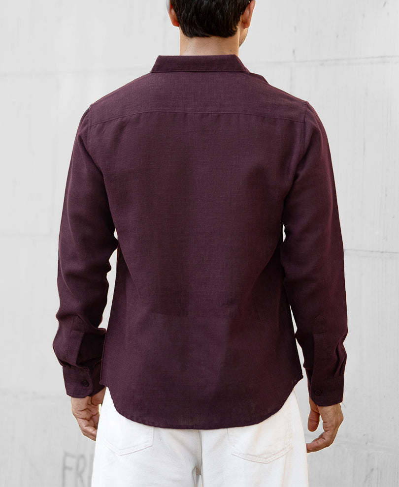 Dark Maroon Linen Blend Shirt