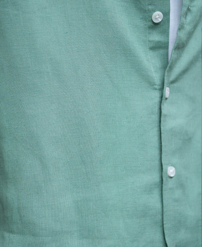 Sage Green Linen Blend Regular Fit Shirt