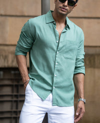 Sage Green Linen Blend Regular Fit Shirt
