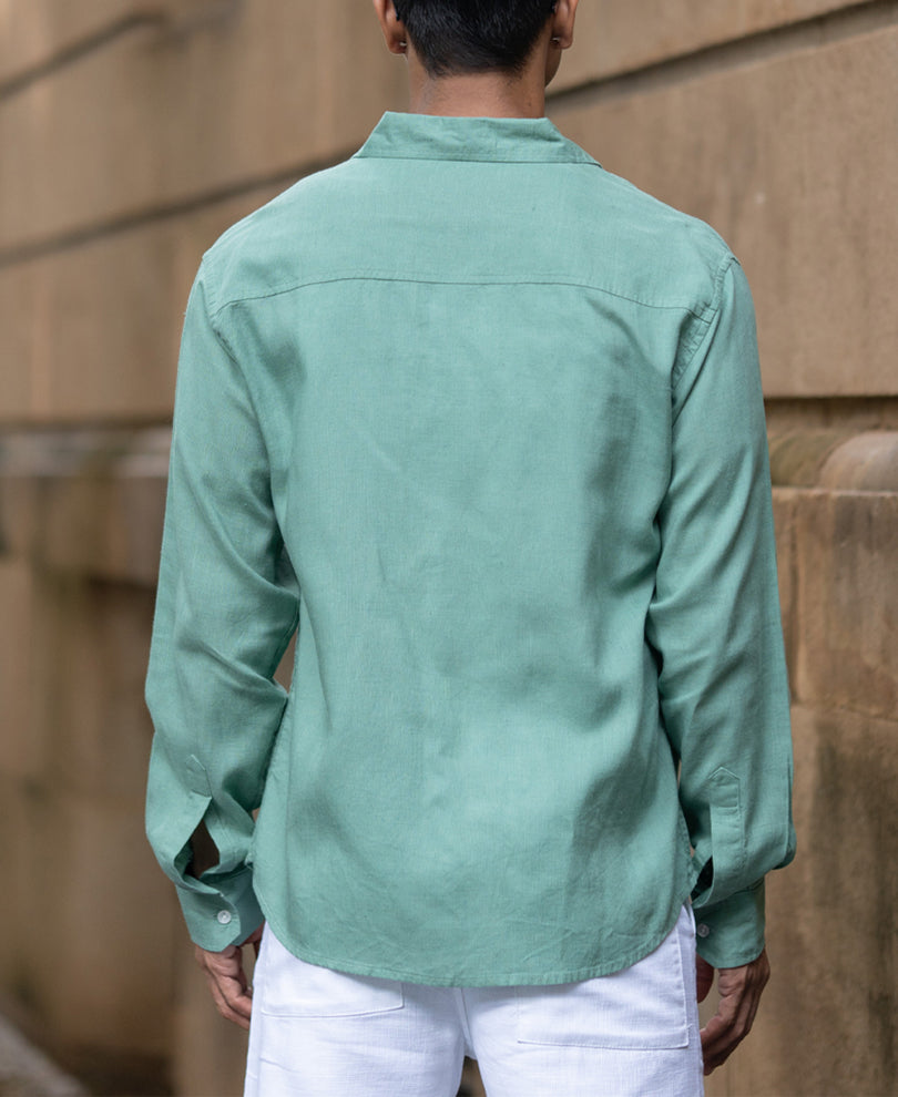 Sage Green Linen Blend Regular Fit Shirt
