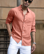 Coral Orange Linen Blend Shirt
