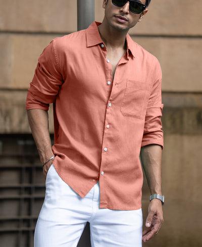 Coral Linen Blend Shirt