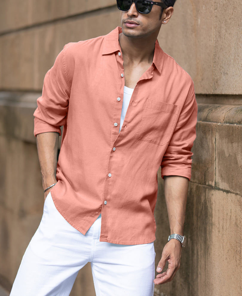 Coral Linen Blend Shirt