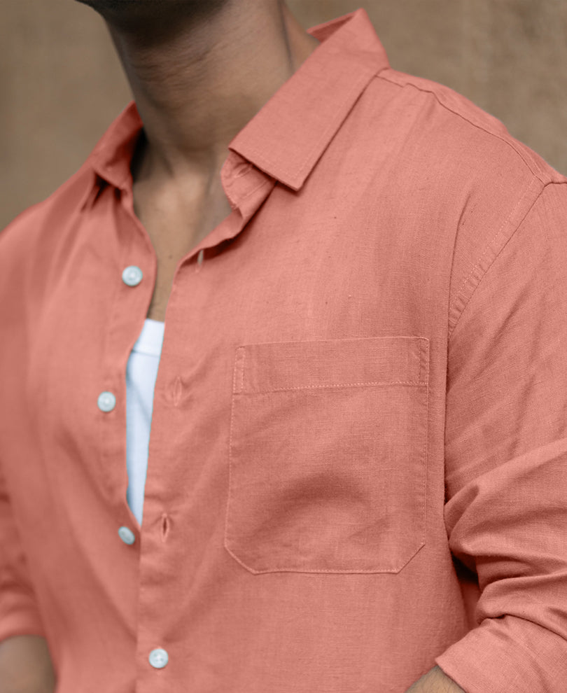 Coral Linen Blend Shirt