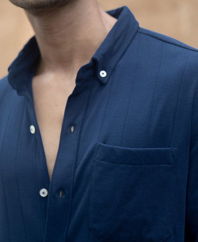 Navy Knitted Button Down Shirt