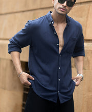 Navy Knitted Button Down Shirt